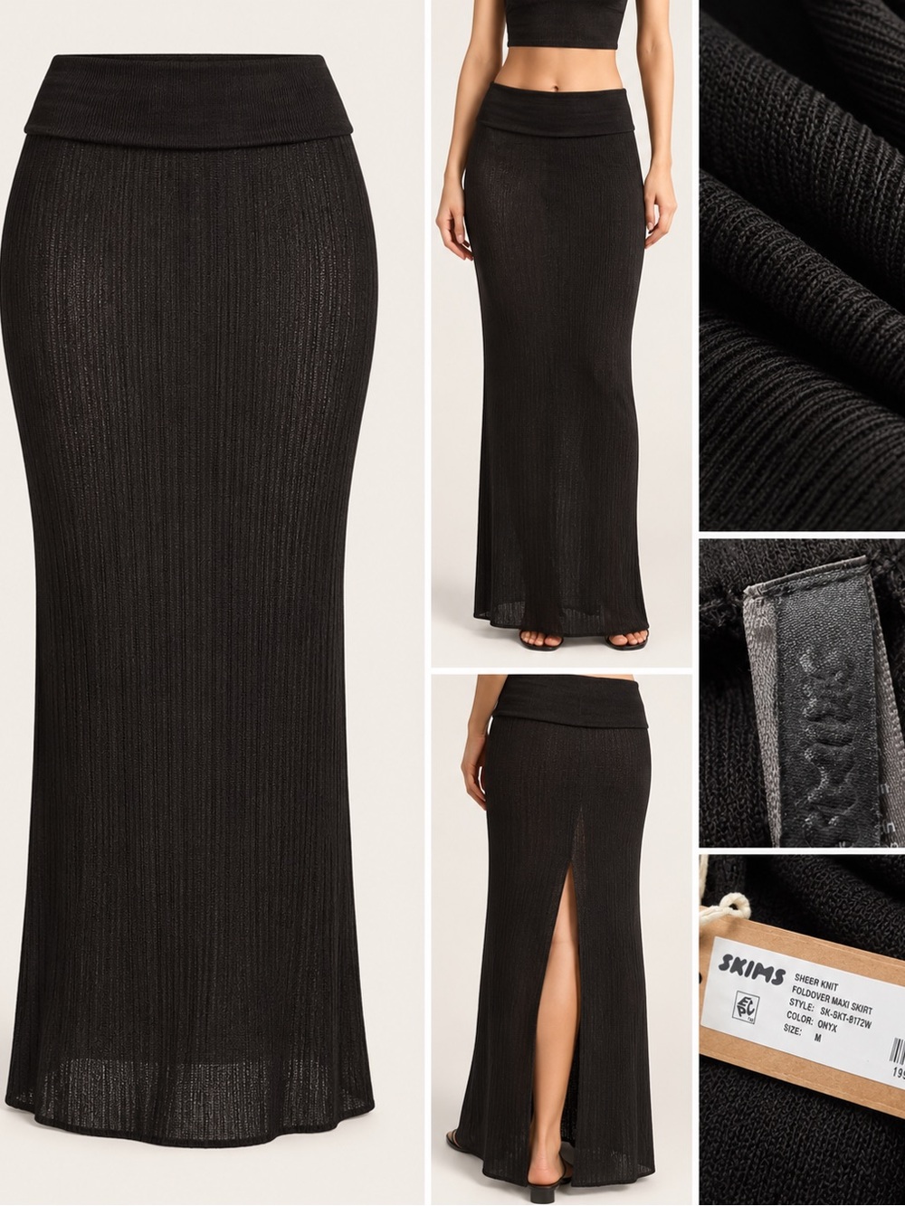 🖤 SKIMS Sheer Knit Foldover Maxi Skirt – Onyx | Size M | NWT